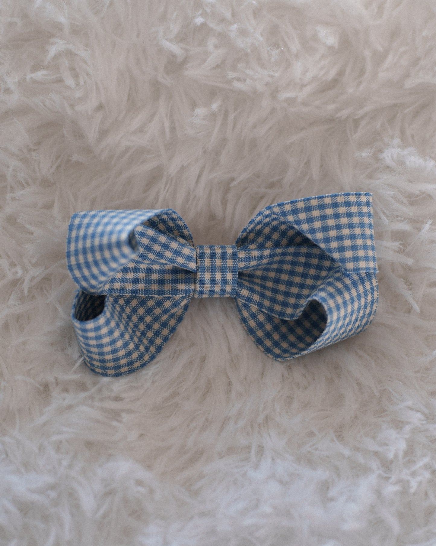 Gingham Bow Clip - Blue