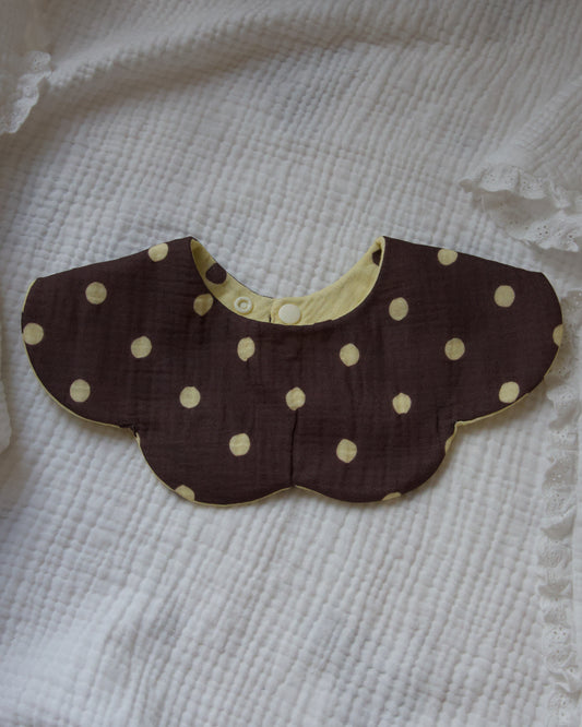 Organic Muslin 7-Layer Dribble Bib - Polka Dot Lemon/Brown