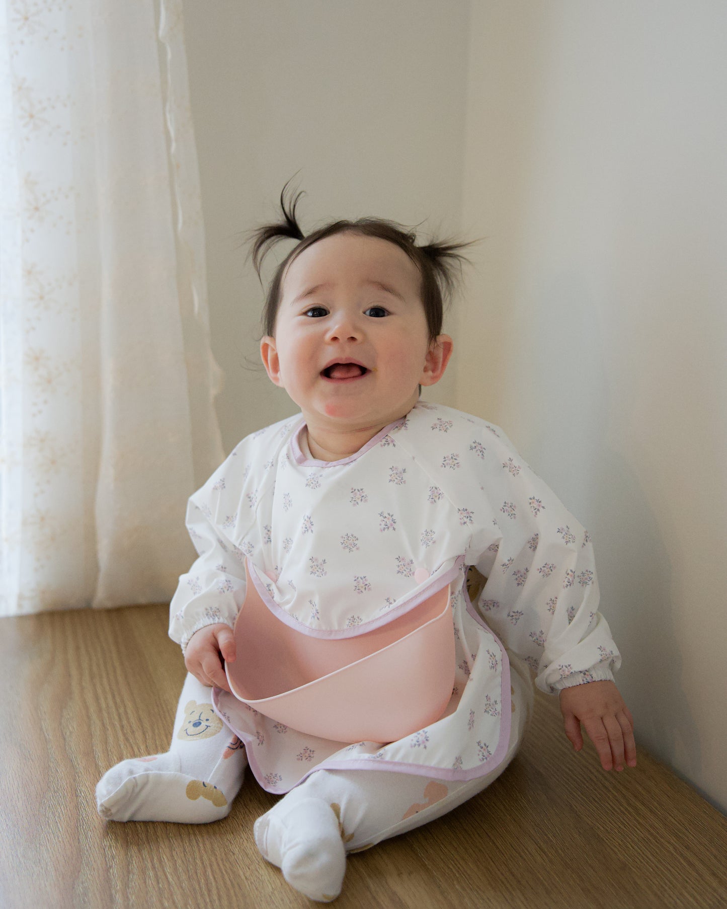 Waterproof Smock Bib with Detachable Silicone Catcher - Toasted Petal