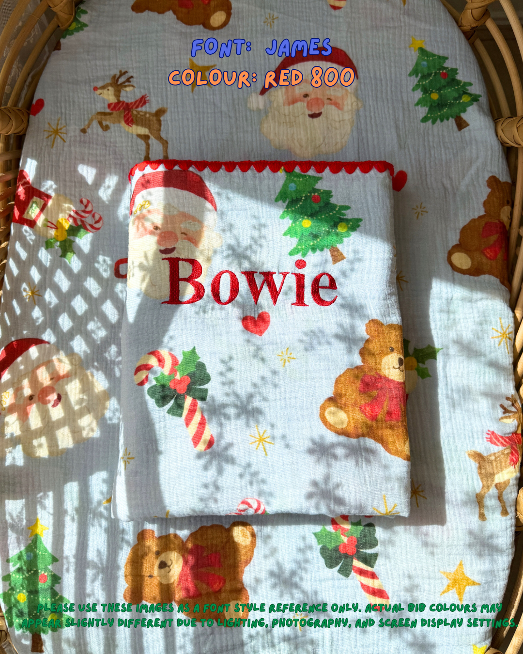 Reversible Organic Muslin Blanket - Dear Santa (Blue/Red edge)
