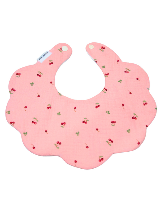 Organic Muslin 5-Layer Dribble Bib - Pink Cherries