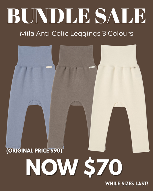 Mila Anti Colic Leggings Bundle Sale - Ivory/Blue/Mocha