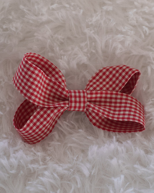 Gingham Bow Clip - Red