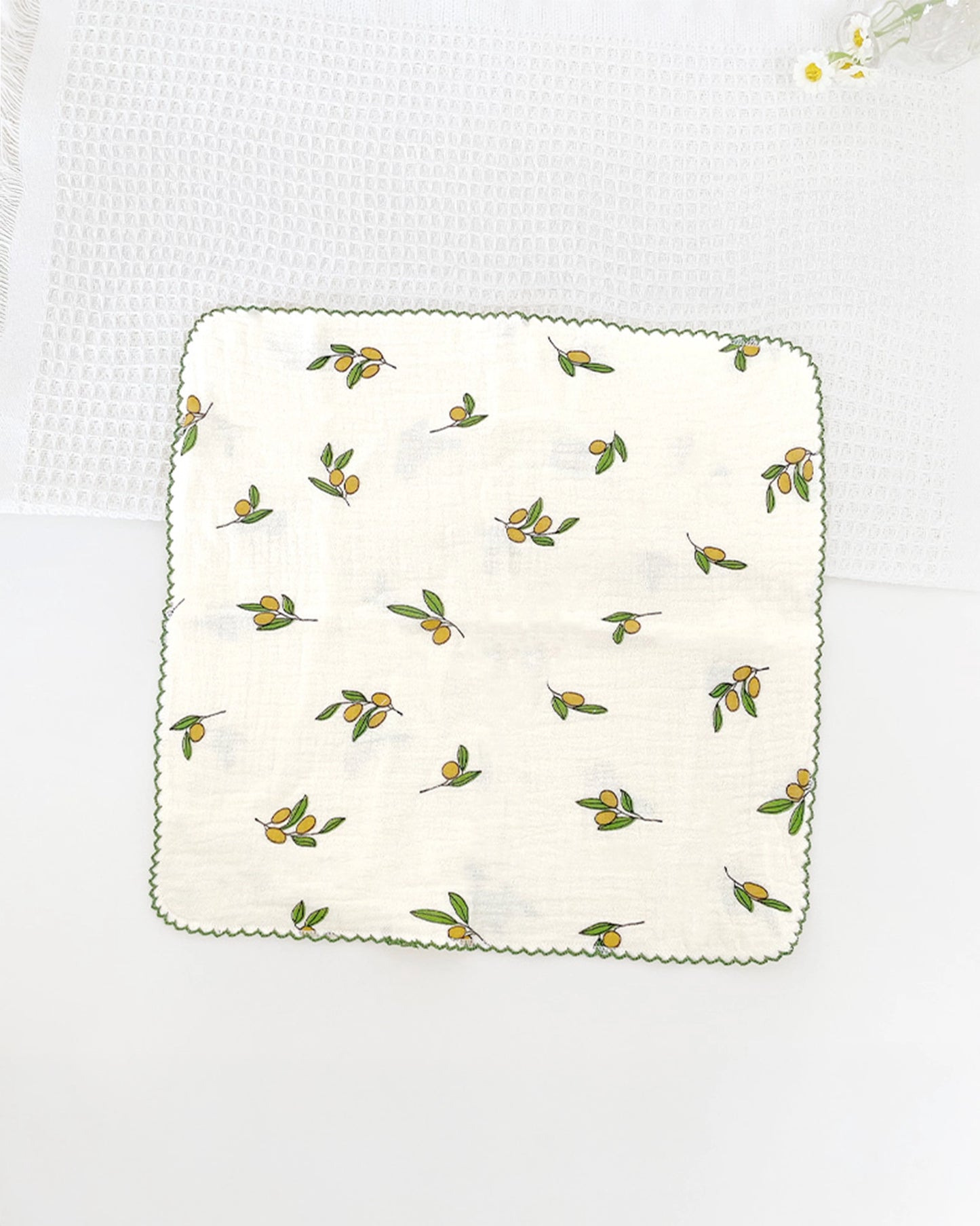 100% Organic Cotton Gauze Wash/Burp Cloth - Green/Yellow Florals