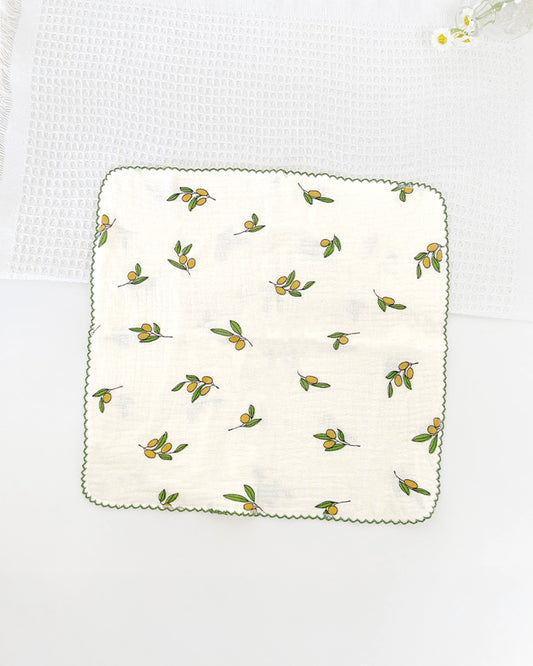 100% Organic Cotton Gauze Wash/Burp Cloth - Green/Yellow Florals