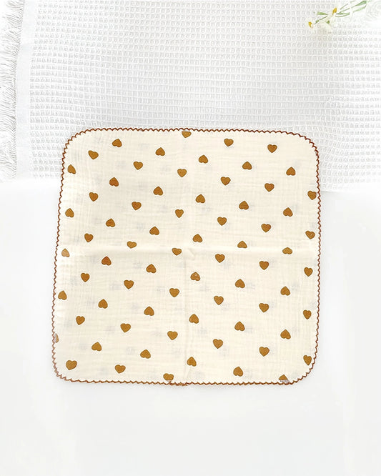 100% Organic Cotton Gauze Wash/Burp Cloth - Brown Hearts