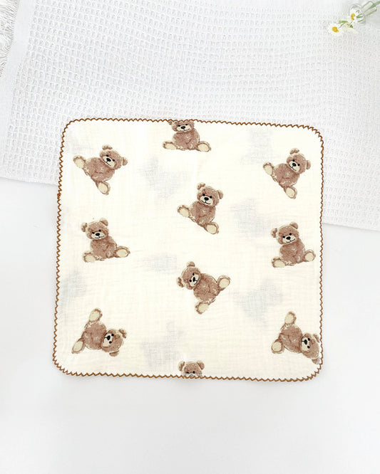 100% Organic Cotton Gauze Wash/Burp Cloth - Teddy Bear