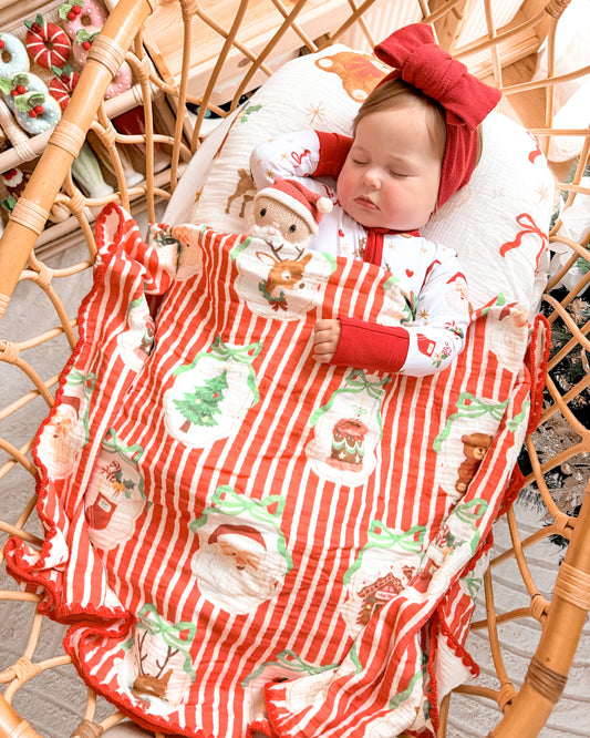 Reversible Organic Muslin Blanket - Dear Santa (Red)