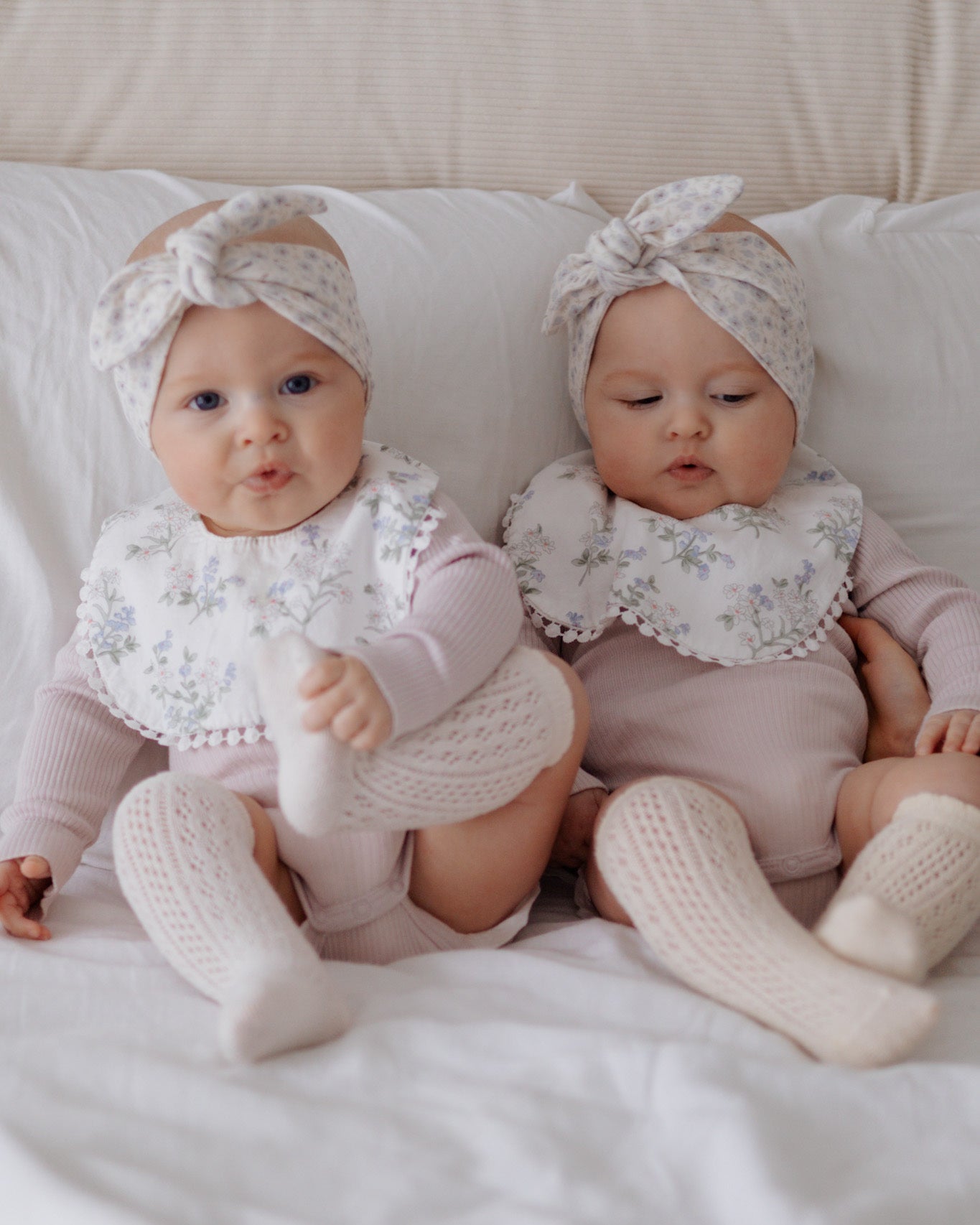 3-Layer Lace Bib - Blue/White Florals
