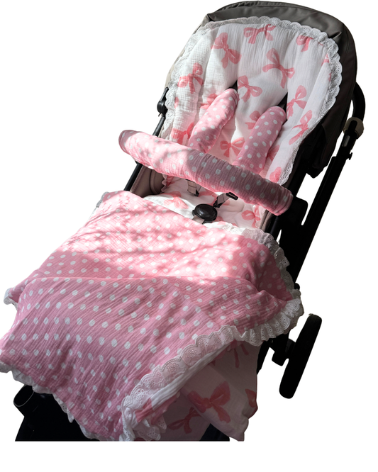 Reversible Organic Muslin Blanket - Pink Bows