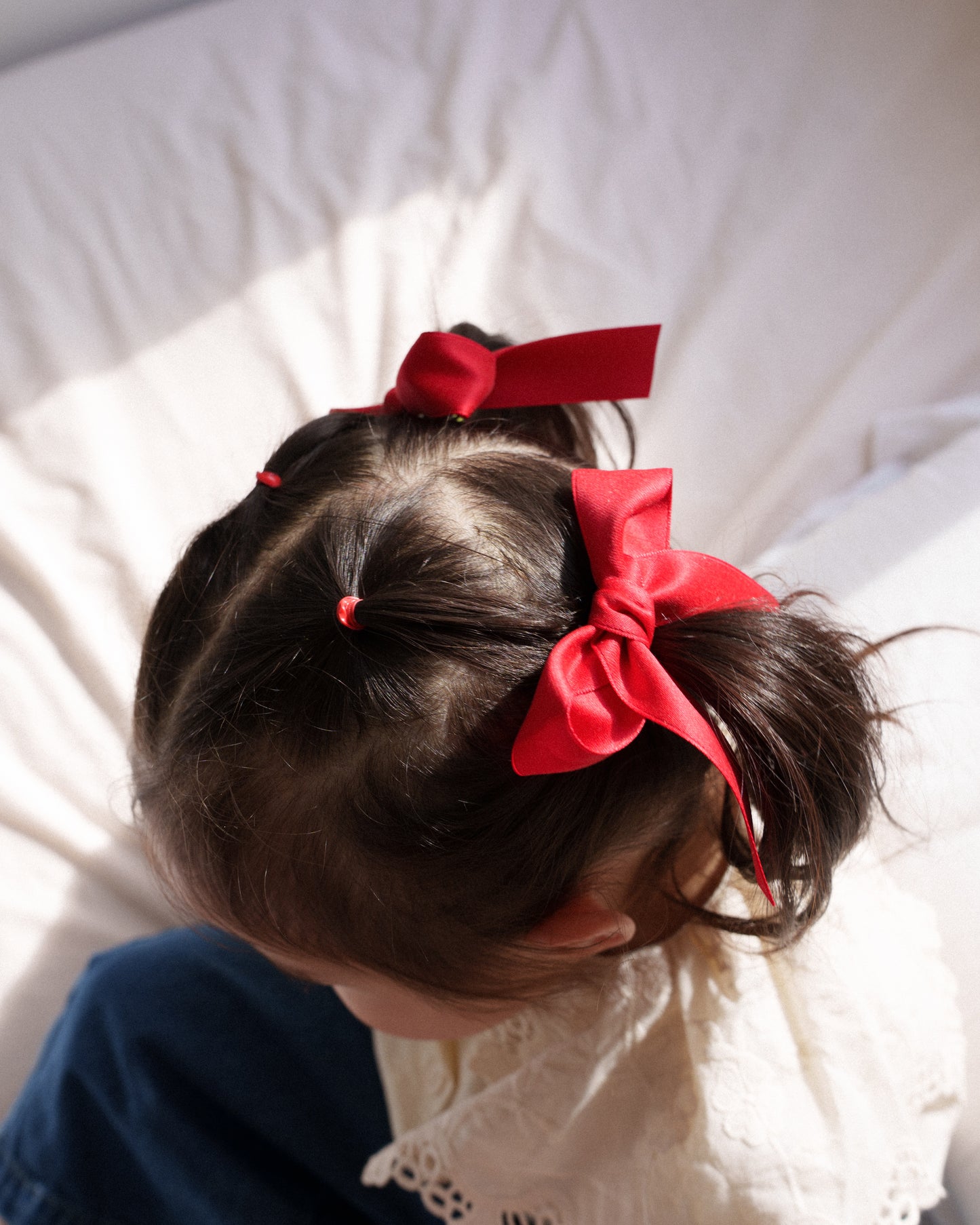 Classic Satin Bow Clip 2pc Set – Red