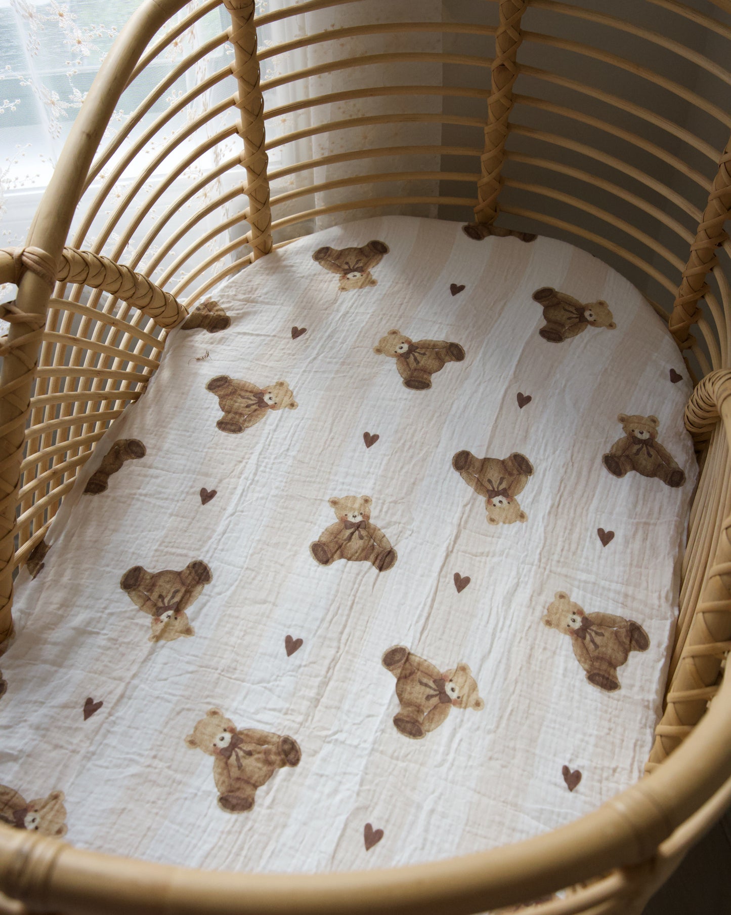 Organic Muslin Fitted Sheet - Teddy & Hearts