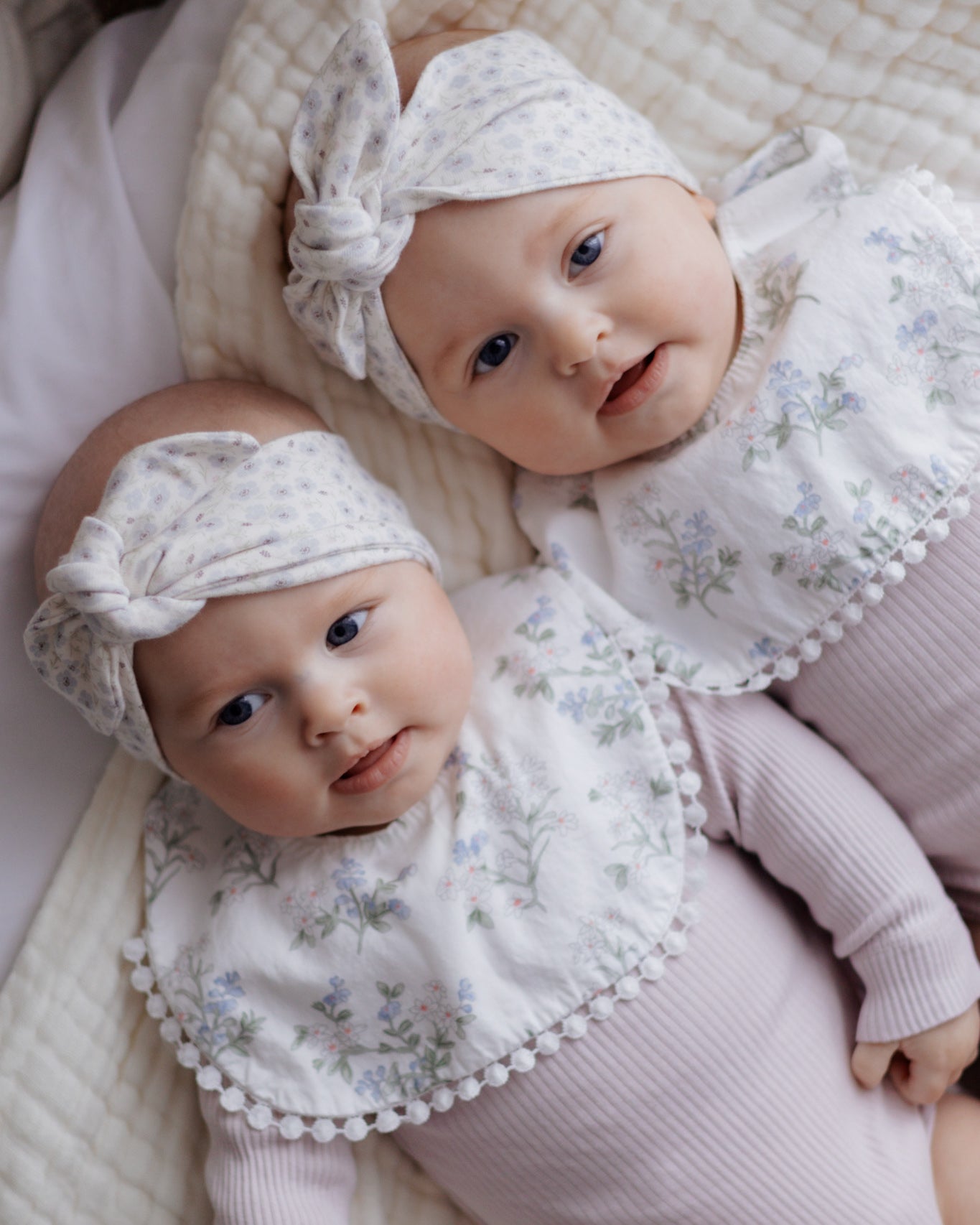 3-Layer Lace Bib - Blue/White Florals