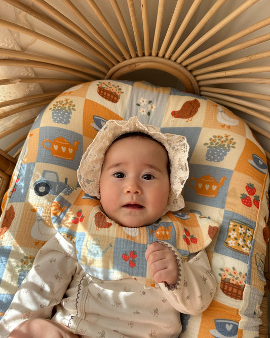 Organic Muslin 7-Layer Dribble Bib - Bloom Barn/Brown Gingham (PRE ORDER | MID JUNE)