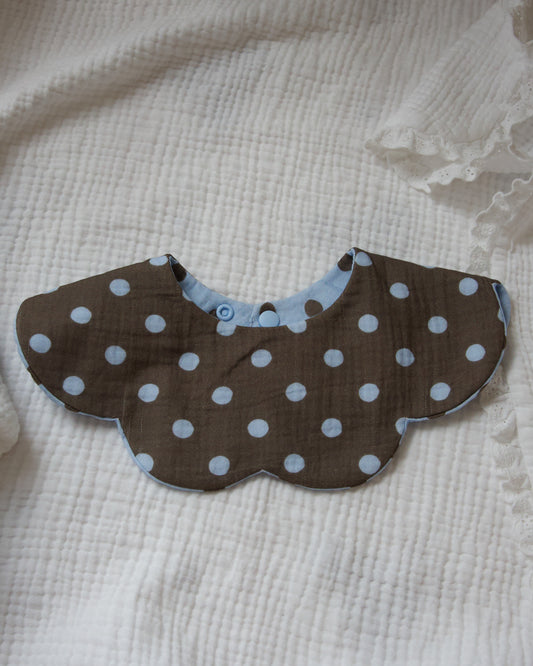 Organic Muslin 7-Layer Dribble Bib - Polka Dot Brown/Blue