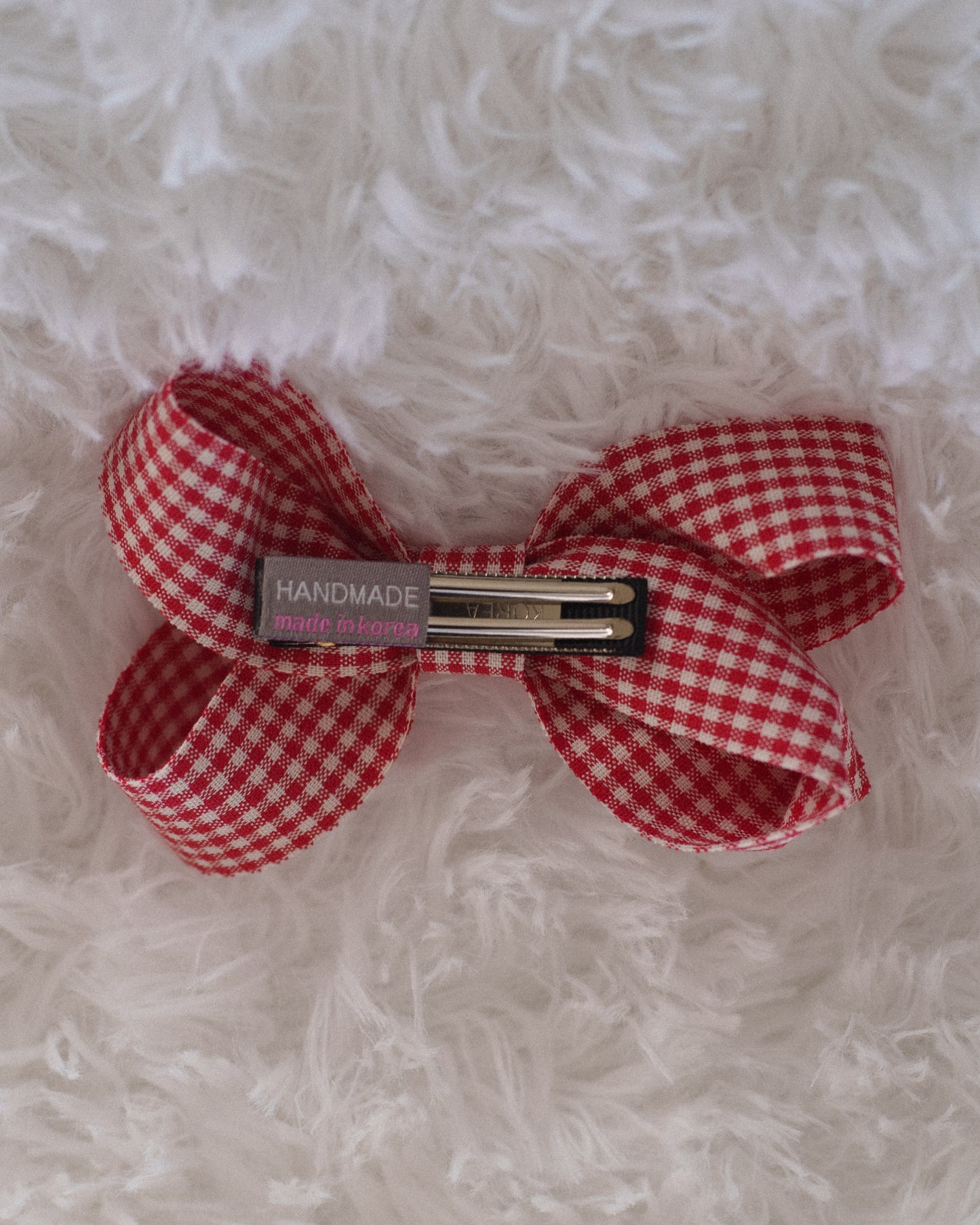 Gingham Bow Clip - Red