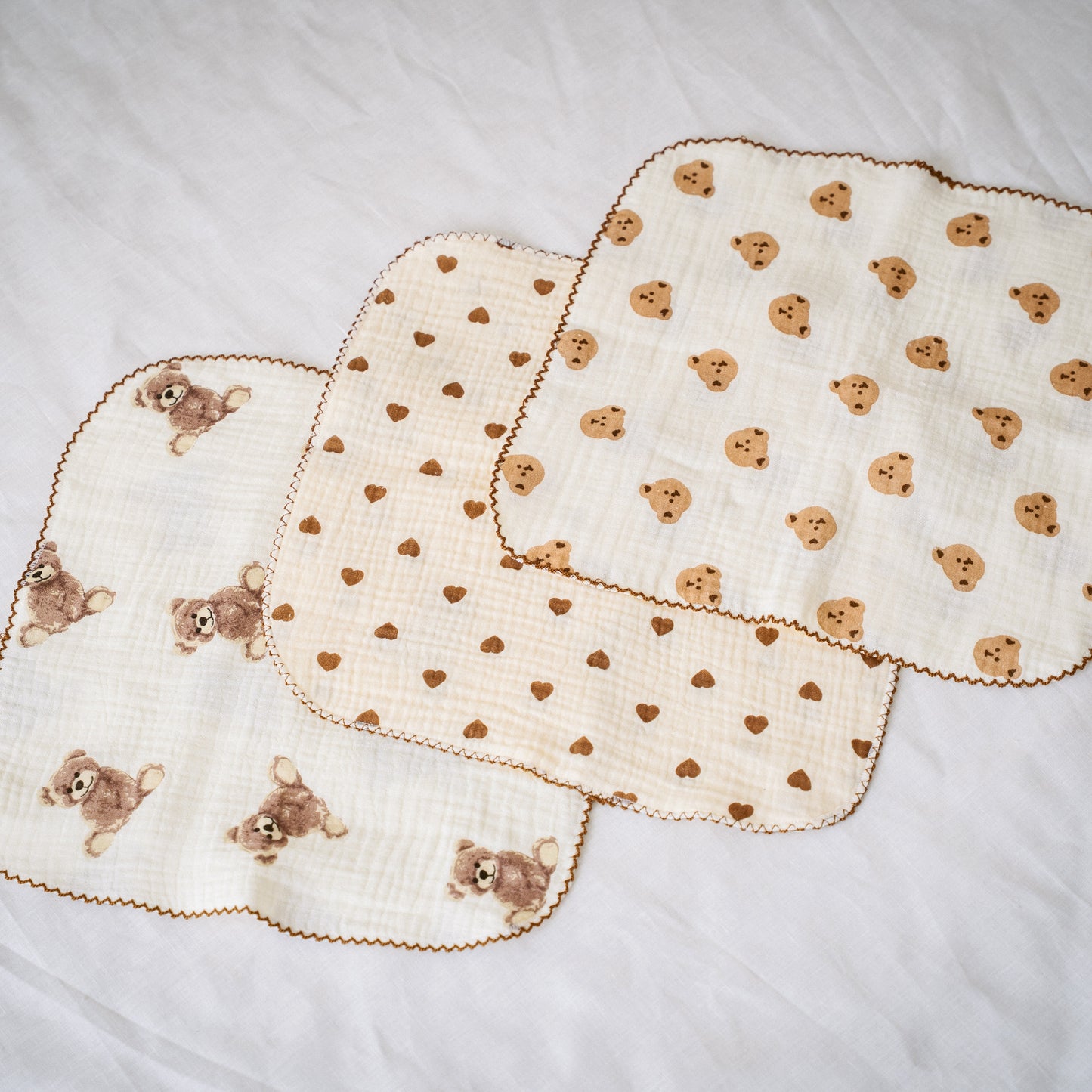 100% Organic Cotton Gauze Wash/Burp Cloth - Mini Bears