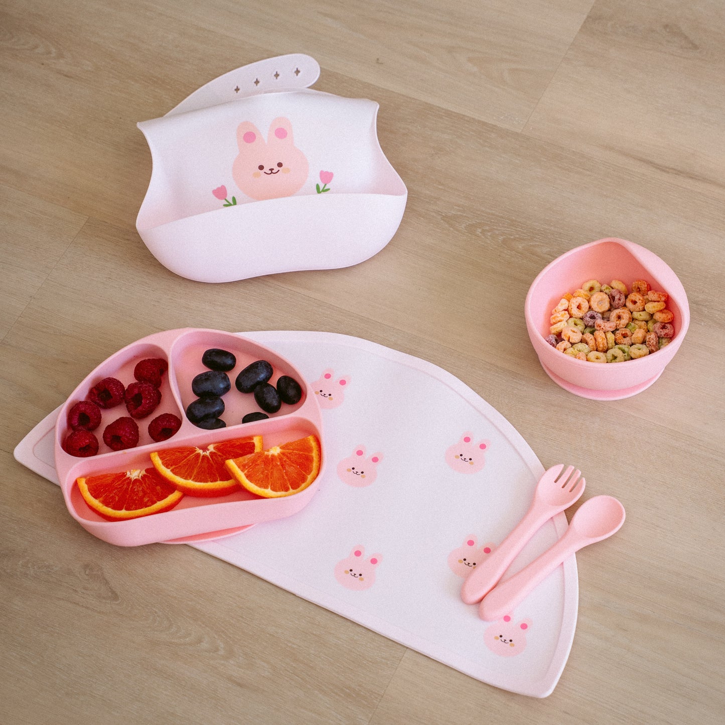 BPA-FREE 100% Silicone Bib and Mat Set - Bunny