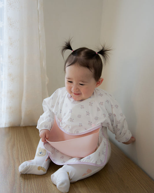 Waterproof Smock Bib with Detachable Silicone Catcher - Toasted Petal
