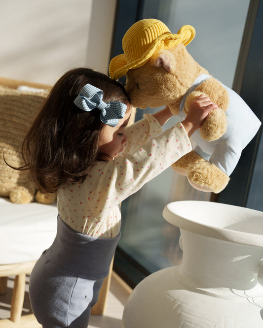 Gingham Bow Clip - Blue