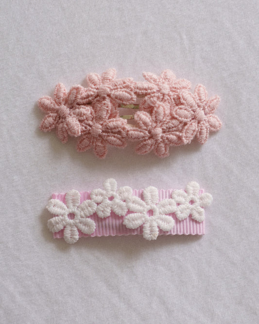 Floral Lace Clip 2pc Set - Soft Pink