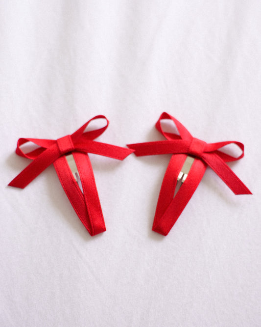 Satin Ribbon Bow Clip - Cherry Ribbon