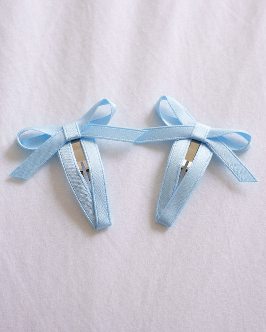 Satin Ribbon Bow Clip - Sky Blue