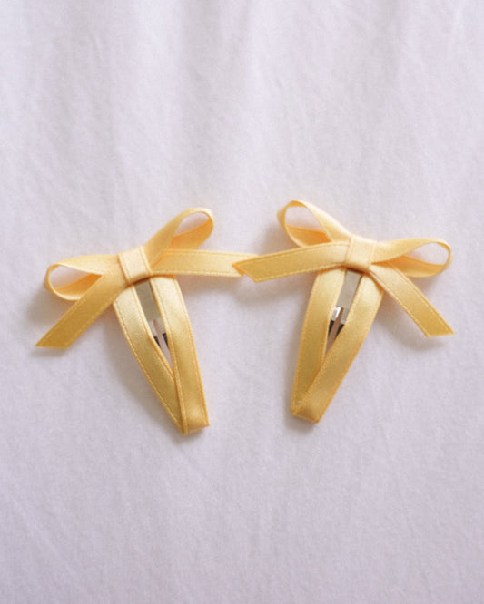 Satin Ribbon Bow Clip - Lemon Drop
