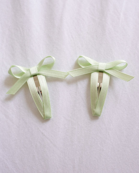 Satin Ribbon Bow Clip - Mint Cream