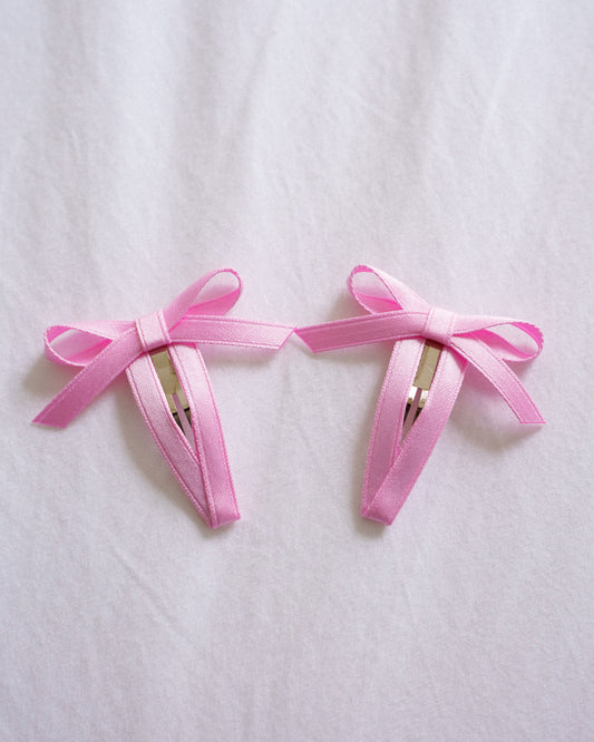 Satin Ribbon Bow Clip - Rosy Pink