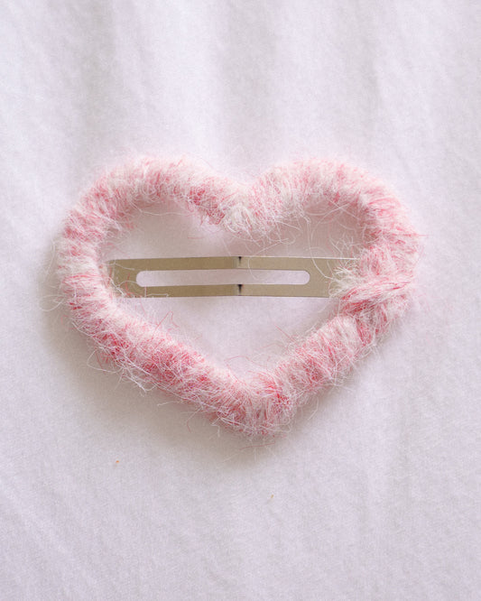 Fuzzy Heart Snap Clip – Blush Cloud