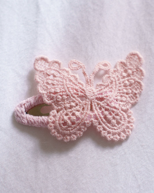 Embroidered Lace Butterfly Clip - Pink