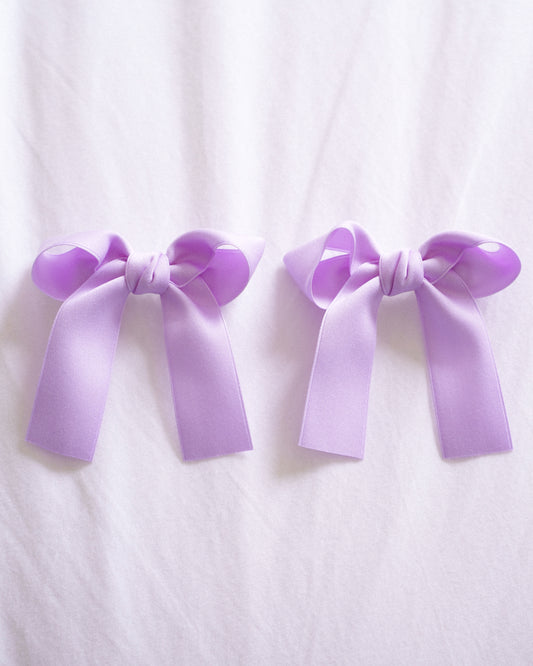 Classic Satin Bow Clip 2pc Set – Lilac