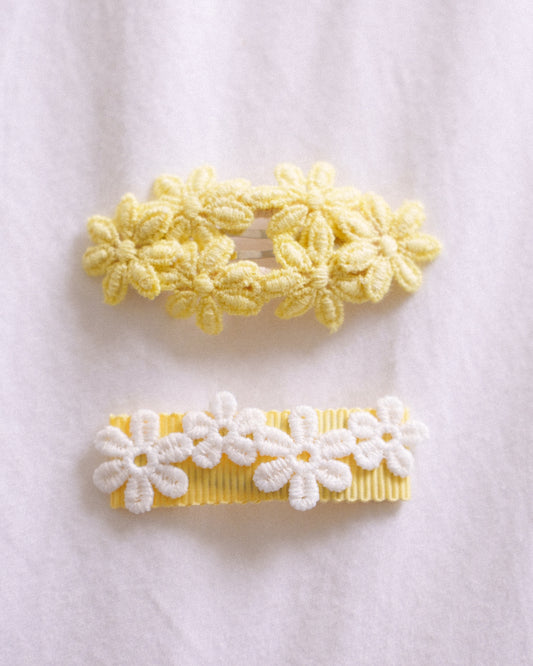 Floral Lace Clip 2pc Set - Butter Yellow