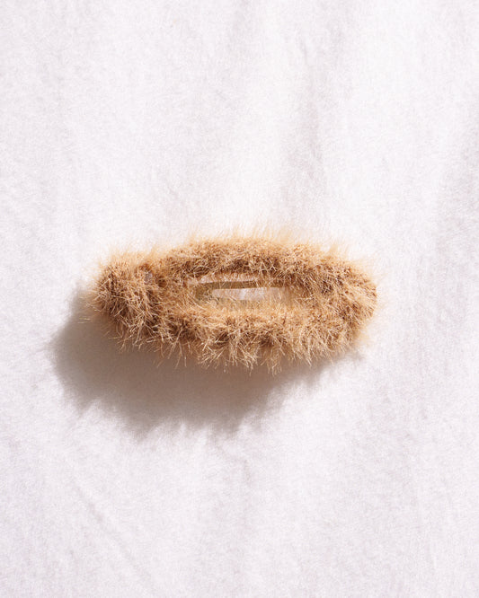 Fuzzy Oval Snap Clip - Mocha Fuzz
