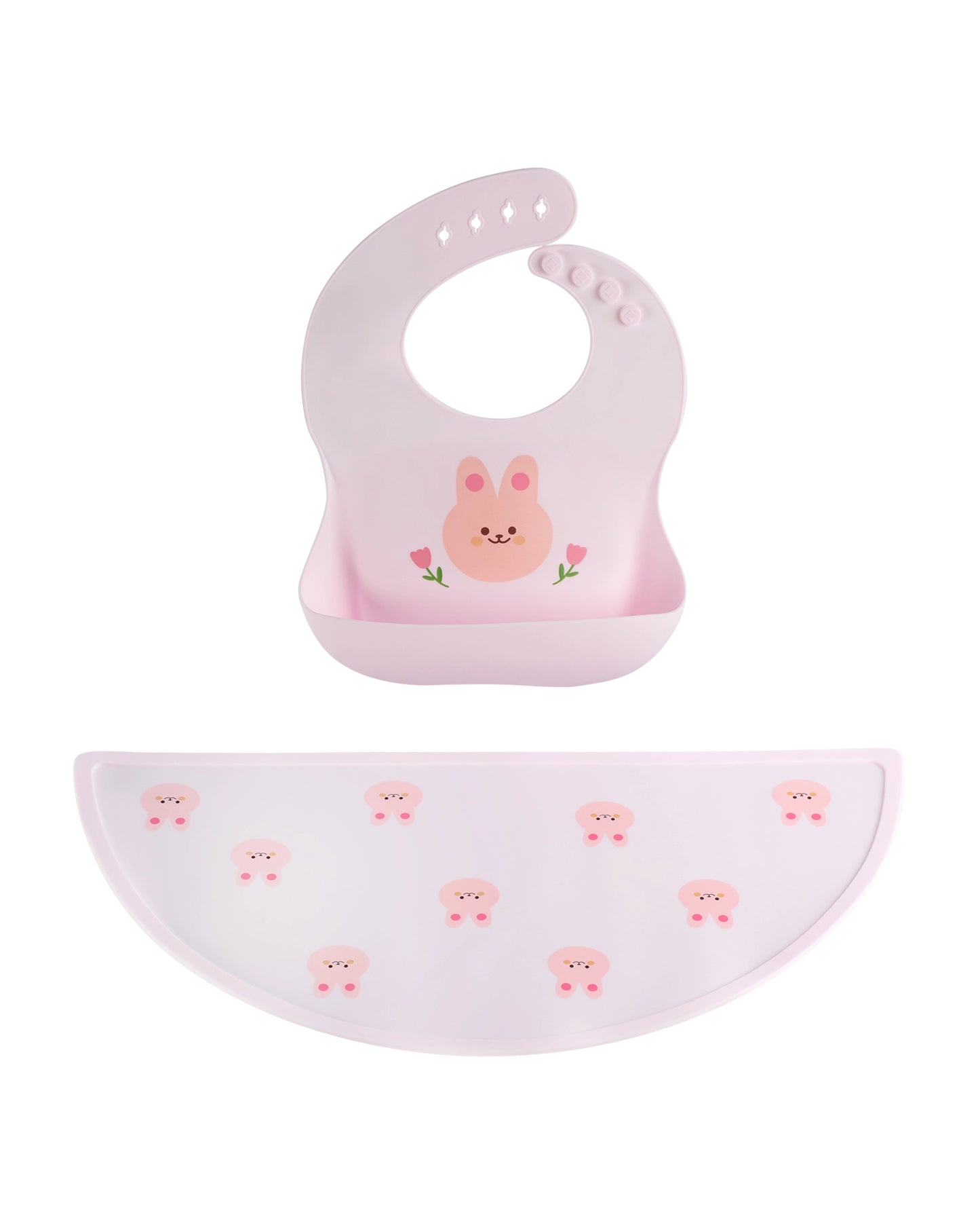 BPA-FREE 100% Silicone Bib and Mat Set - Bunny