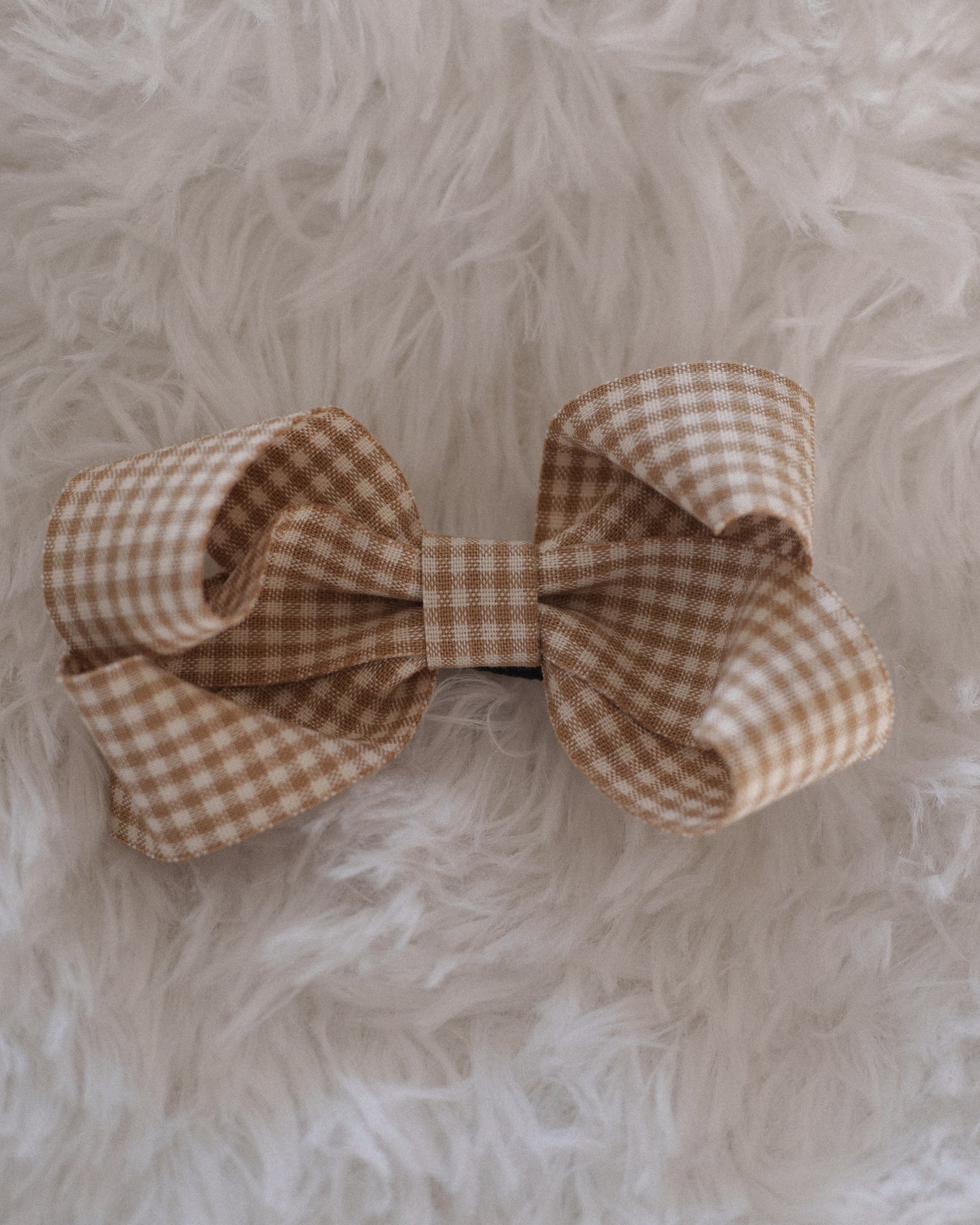 Gingham Bow Clip - Brown