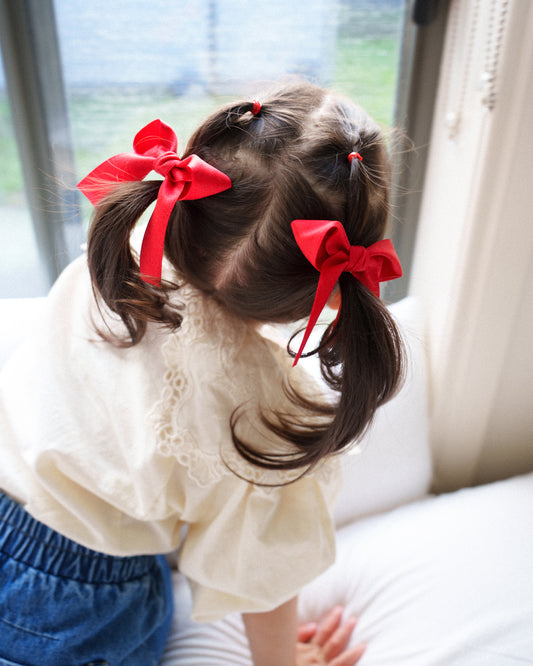 Classic Satin Bow Clip 2pc Set – Red