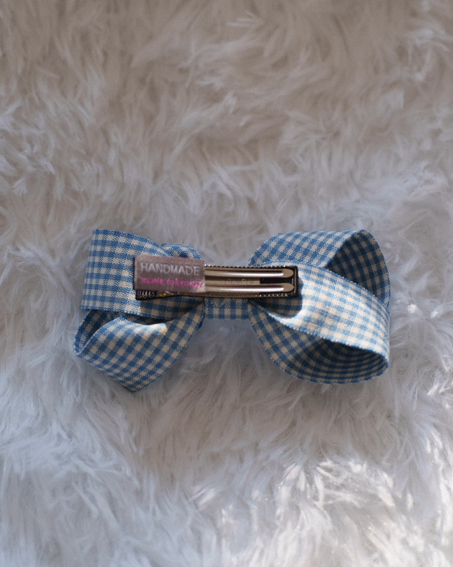 Gingham Bow Clip - Blue