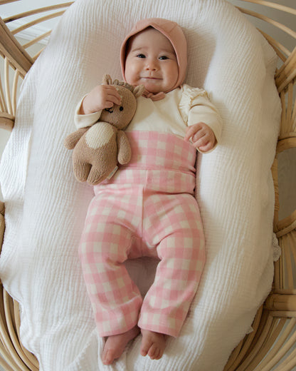 Tummy Comfort Gingham Flare Leggings - Pink