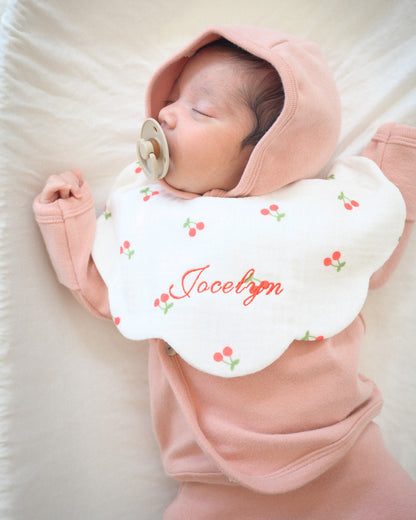 Organic Muslin 5-Layer Dribble Bib - White Cherries