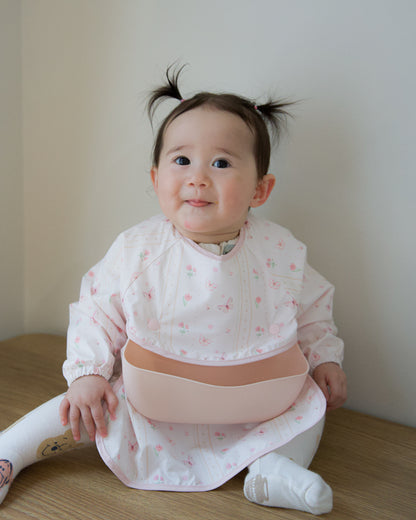 Waterproof Smock Bib with Detachable Silicone Catcher - Butterfly Bloom