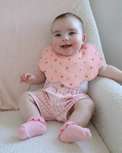 Organic Muslin 5-Layer Dribble Bib - Pink Cherries