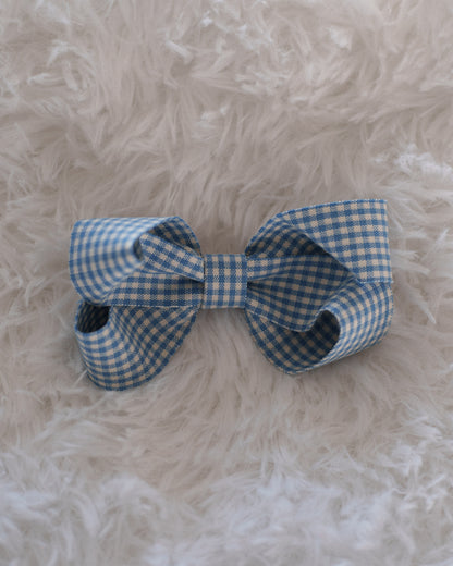 Gingham Bow Clip - Blue