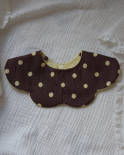 Organic Muslin 7-Layer Dribble Bib - Polka Dot Lemon/Brown