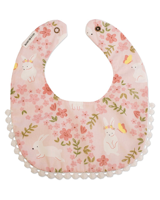 3-Layer Lace Bib - Pink Bunnies