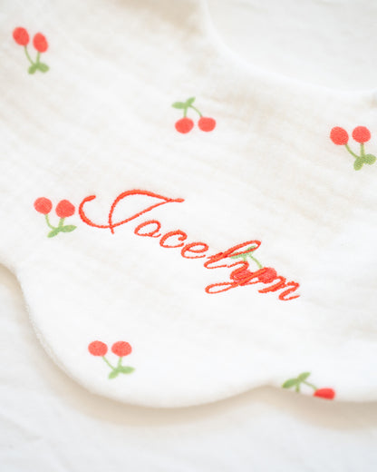 Organic Muslin 5-Layer Dribble Bib - White Cherries