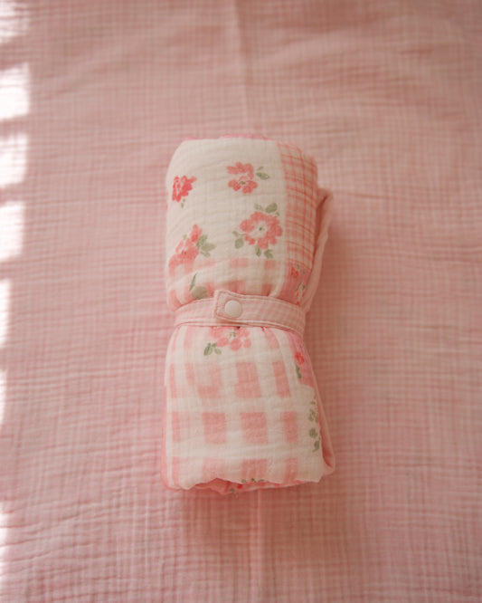 Organic Muslin Waterproof Changing Mat - Blush Garden