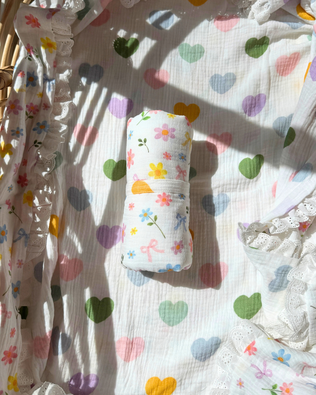 Reversible Organic Muslin Waterproof Changing Mat - Sweetheart Garden