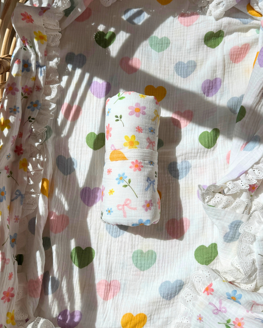 Reversible Organic Muslin Waterproof Changing Mat - Sweetheart Garden